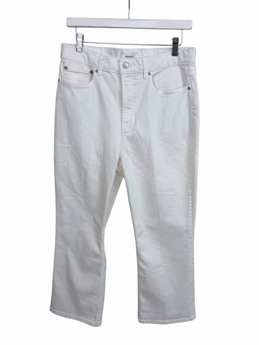 SPANX Lycra Fitsense Kick Flare Jeans Womens Size 14 White Linen Stretch NEW
